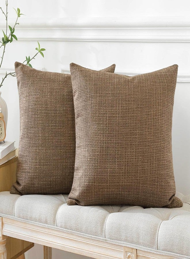 OTOSTAR Pack of 2 Throw Pillow Covers 20x20 Inch Linen Coffee Brown Pillowcases Farmhouse Decorative Solid Pillow Covers 50x50 cm Square Cushion Case for Home Decor Sofa Couch Bed (Coffee Brown) - Image 3
